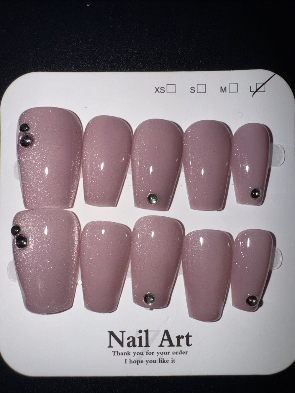 Sparkling Dusty Pink Press-On Nails with Rhinestones